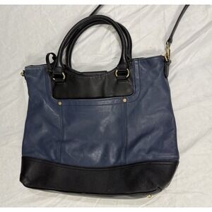 Tignanello Leather Purse Handbag Over Shoulder Navy Blue and Black‎ Gold Accents